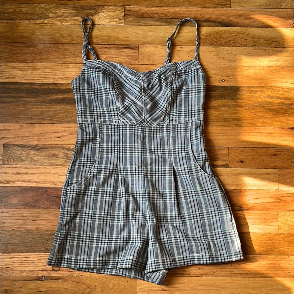 Urban Outfitters plaid romper. Great for summer. Lace up back. Pockets. Size M.